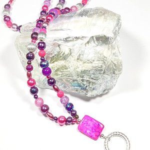 Purple, Dark Pink and Silver, Handmade Beaded Eyeglass Sunglass Chain Holder Nec